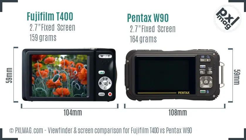 Fujifilm T400 vs Pentax W90 Screen and Viewfinder comparison
