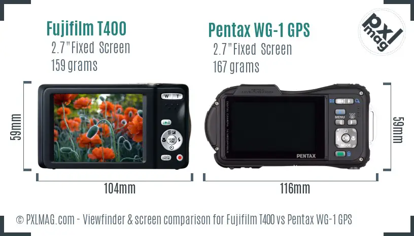 Fujifilm T400 vs Pentax WG-1 GPS Screen and Viewfinder comparison