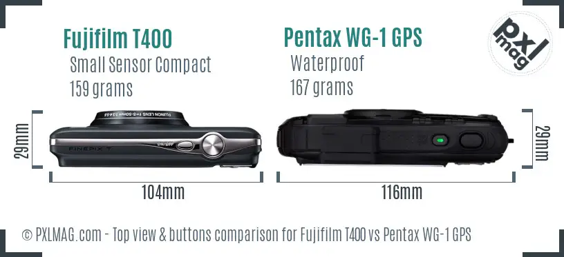 Fujifilm T400 vs Pentax WG-1 GPS top view buttons comparison