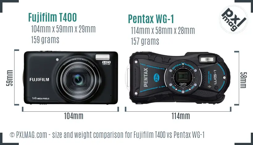 Fujifilm T400 vs Pentax WG-1 size comparison