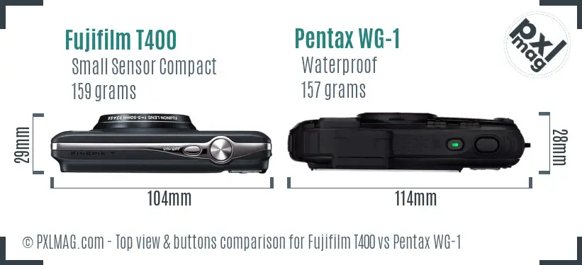 Fujifilm T400 vs Pentax WG-1 top view buttons comparison