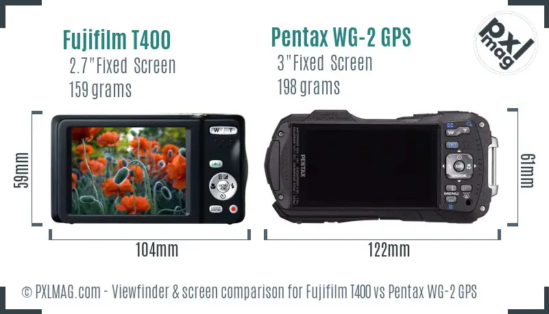 Fujifilm T400 vs Pentax WG-2 GPS Screen and Viewfinder comparison
