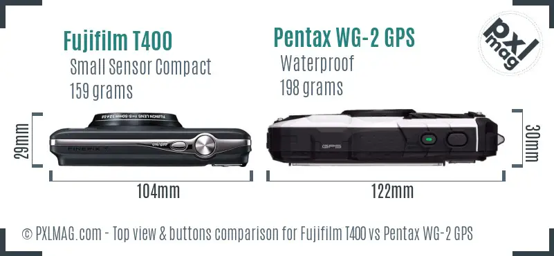 Fujifilm T400 vs Pentax WG-2 GPS top view buttons comparison