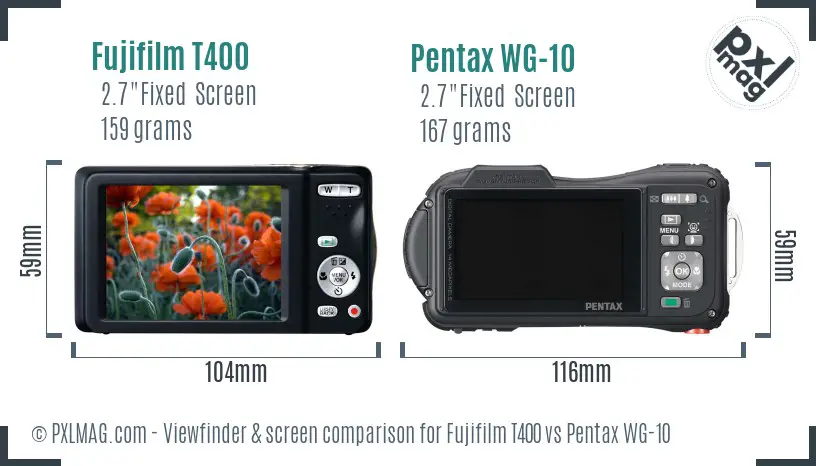Fujifilm T400 vs Pentax WG-10 Screen and Viewfinder comparison