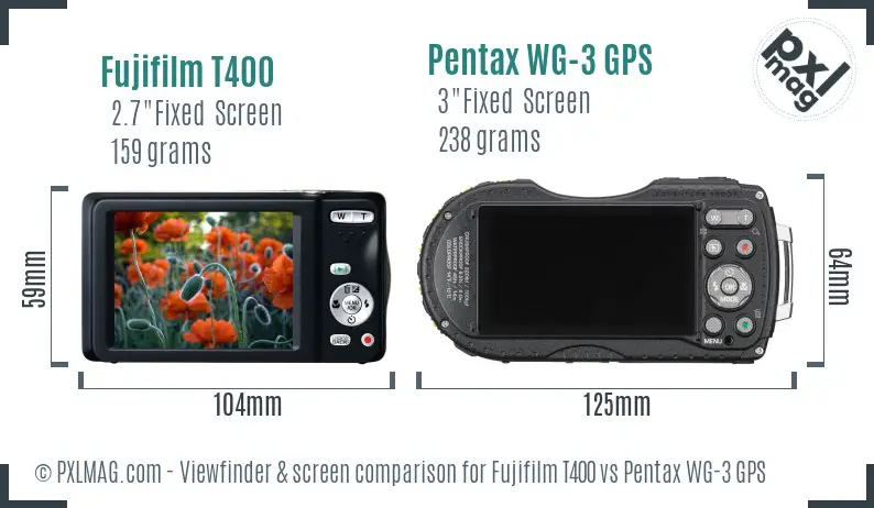 Fujifilm T400 vs Pentax WG-3 GPS Screen and Viewfinder comparison