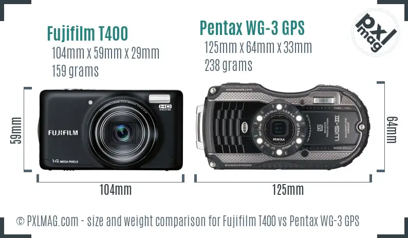 Fujifilm T400 vs Pentax WG-3 GPS size comparison