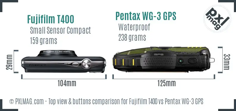 Fujifilm T400 vs Pentax WG-3 GPS top view buttons comparison