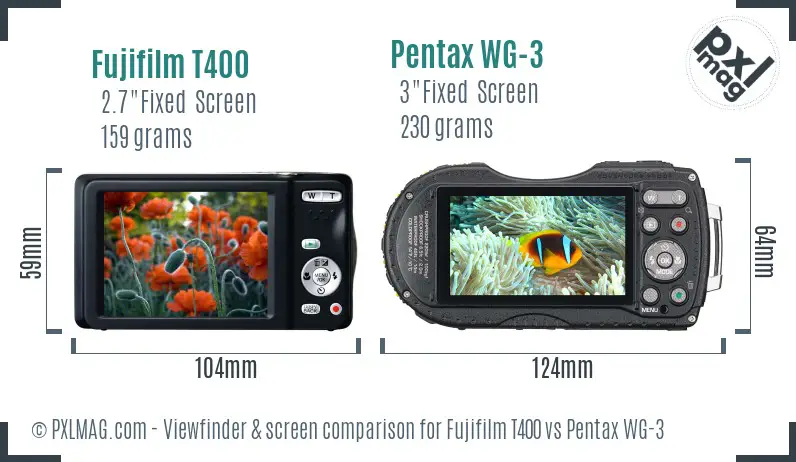 Fujifilm T400 vs Pentax WG-3 Screen and Viewfinder comparison
