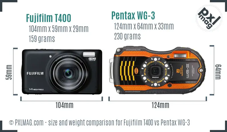 Fujifilm T400 vs Pentax WG-3 size comparison