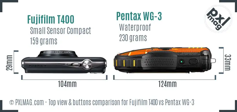 Fujifilm T400 vs Pentax WG-3 top view buttons comparison