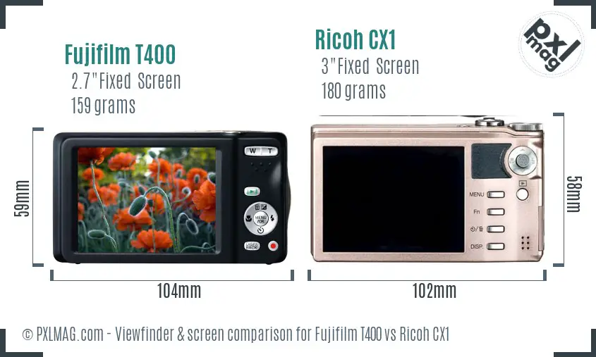 Fujifilm T400 vs Ricoh CX1 Screen and Viewfinder comparison