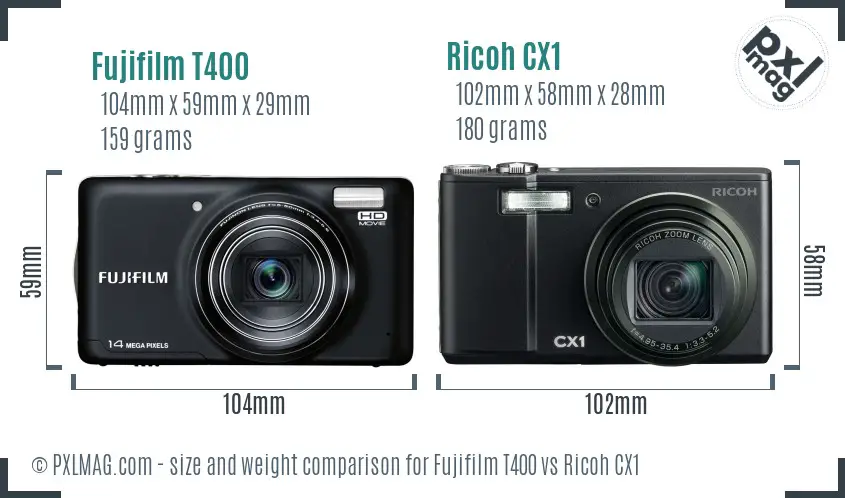 Fujifilm T400 vs Ricoh CX1 size comparison