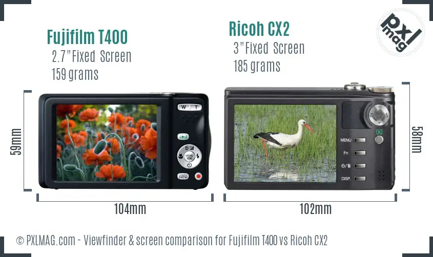 Fujifilm T400 vs Ricoh CX2 Screen and Viewfinder comparison