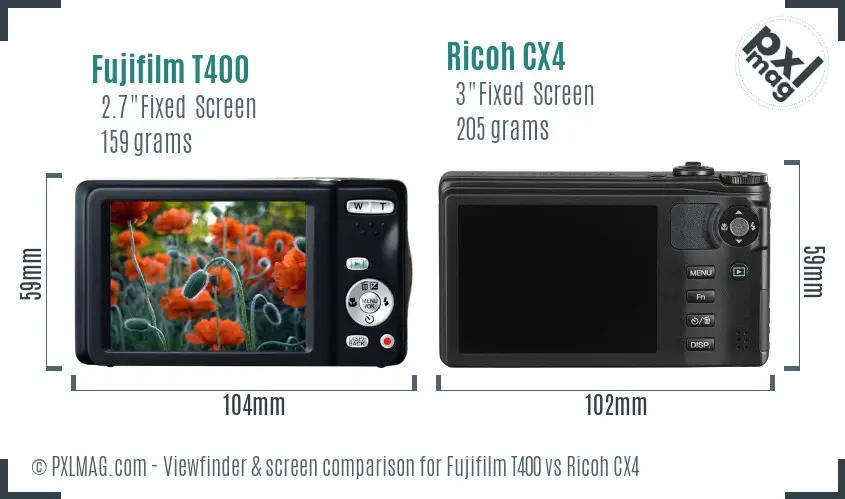 Fujifilm T400 vs Ricoh CX4 Screen and Viewfinder comparison Fujifilm T400 vs Ricoh CX4 Screen and Viewfinder comparison