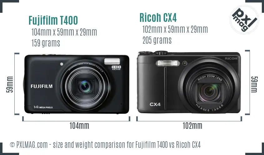 Fujifilm T400 vs Ricoh CX4 size comparison Fujifilm T400 vs Ricoh CX4 size comparison