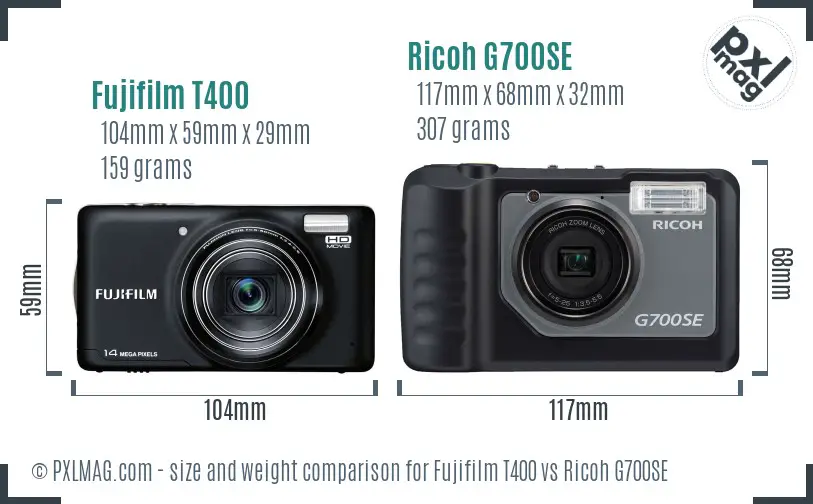 Fujifilm T400 vs Ricoh G700SE size comparison