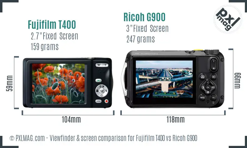 Fujifilm T400 vs Ricoh G900 Screen and Viewfinder comparison