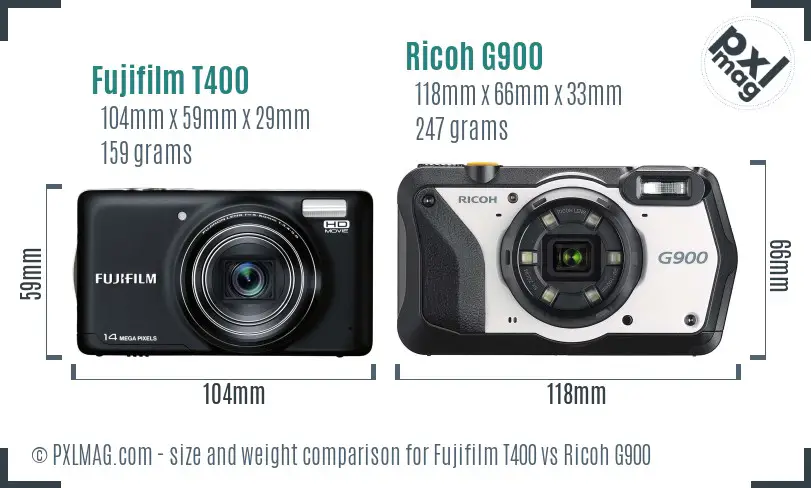 Fujifilm T400 vs Ricoh G900 size comparison