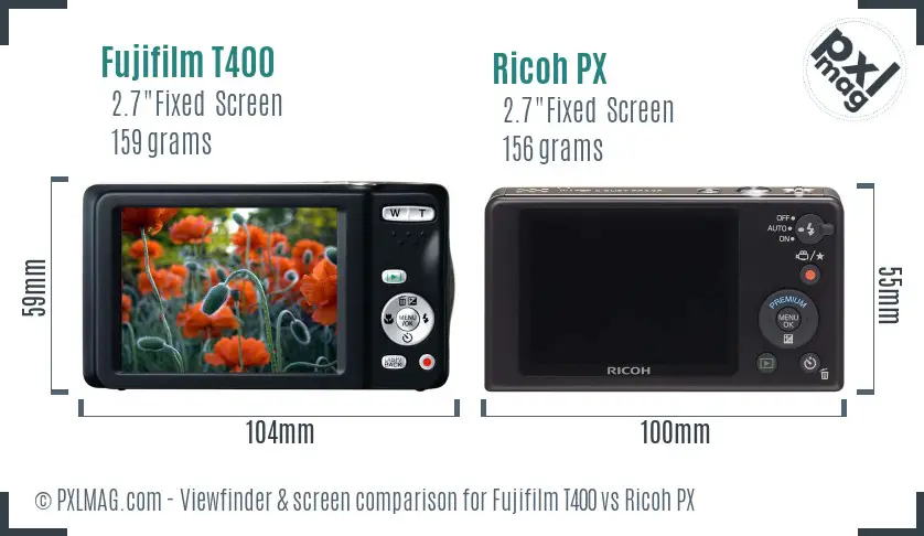 Fujifilm T400 vs Ricoh PX Screen and Viewfinder comparison