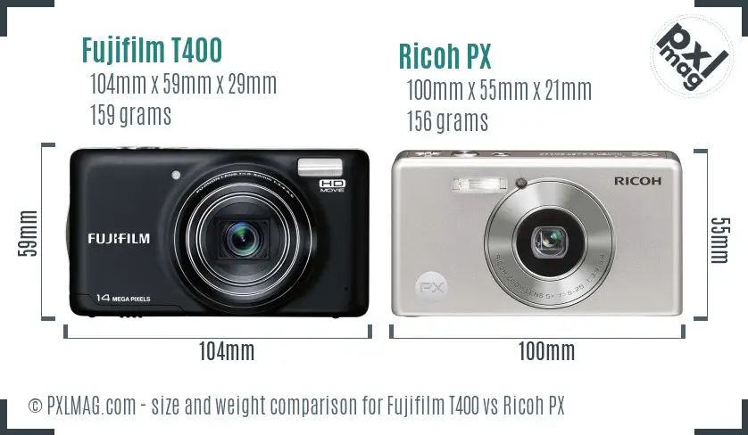 Fujifilm T400 vs Ricoh PX size comparison
