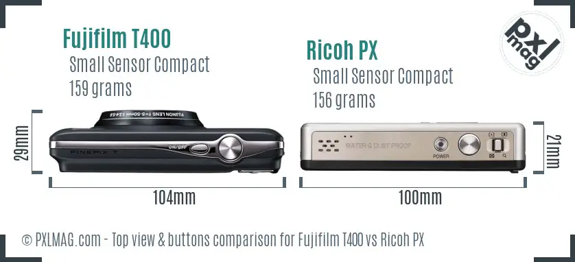 Fujifilm T400 vs Ricoh PX top view buttons comparison