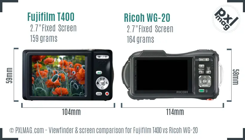 Fujifilm T400 vs Ricoh WG-20 Screen and Viewfinder comparison