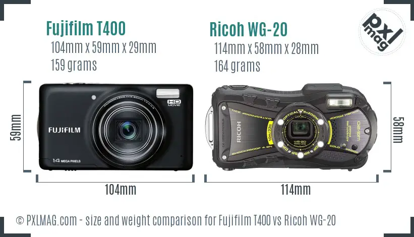 Fujifilm T400 vs Ricoh WG-20 size comparison