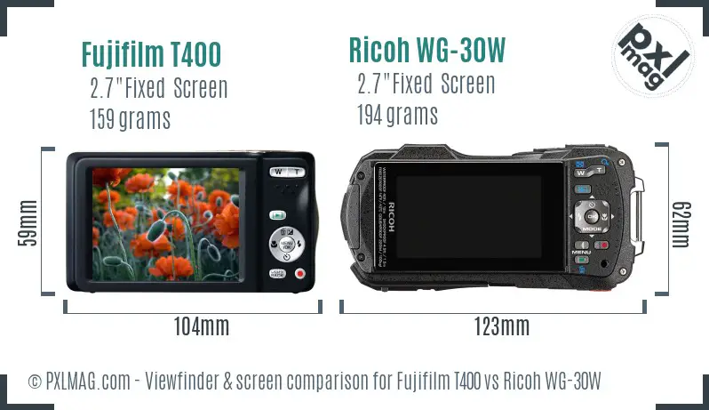 Fujifilm T400 vs Ricoh WG-30W Screen and Viewfinder comparison