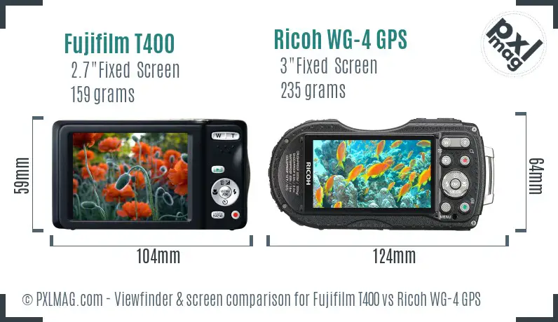 Fujifilm T400 vs Ricoh WG-4 GPS Screen and Viewfinder comparison