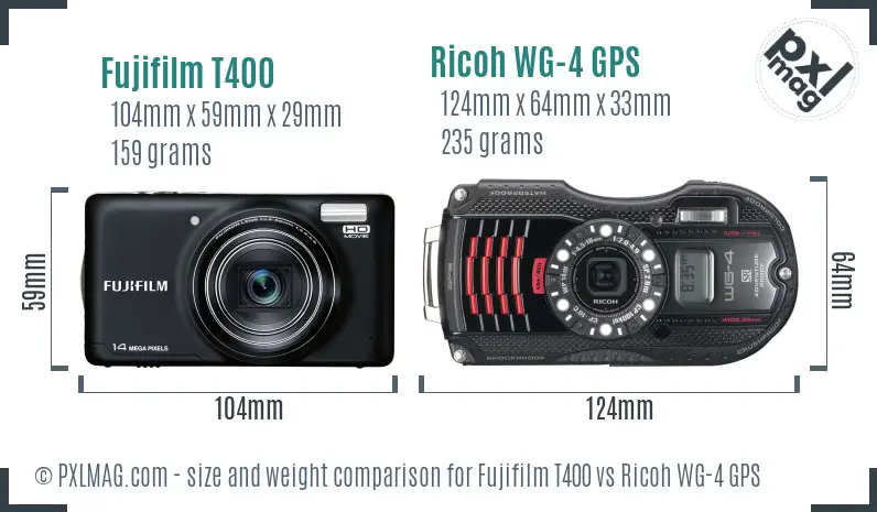 Fujifilm T400 vs Ricoh WG-4 GPS size comparison