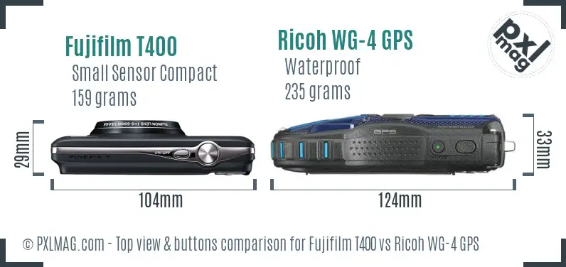 Fujifilm T400 vs Ricoh WG-4 GPS top view buttons comparison