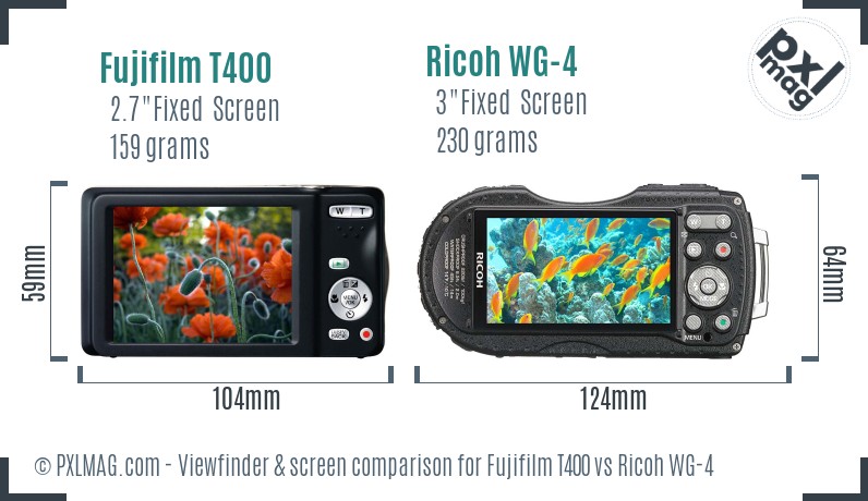 Fujifilm T400 vs Ricoh WG-4 Screen and Viewfinder comparison