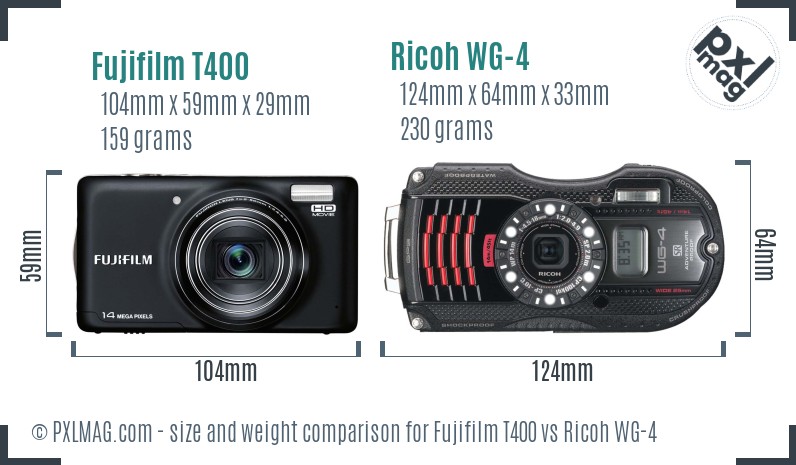 Fujifilm T400 vs Ricoh WG-4 size comparison