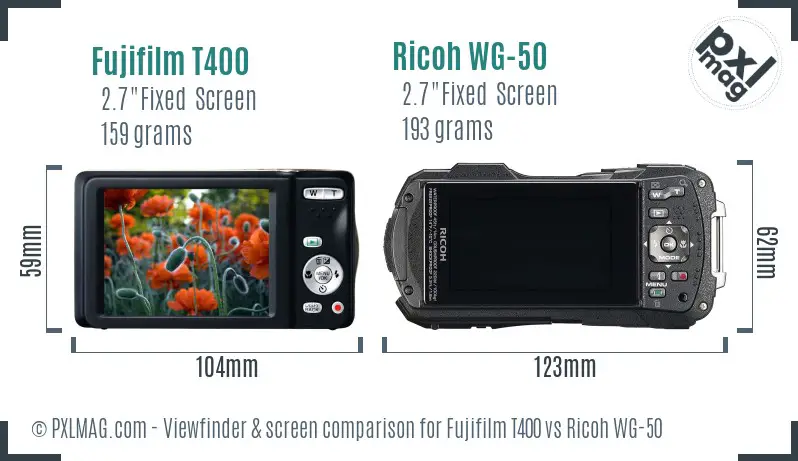 Fujifilm T400 vs Ricoh WG-50 Screen and Viewfinder comparison