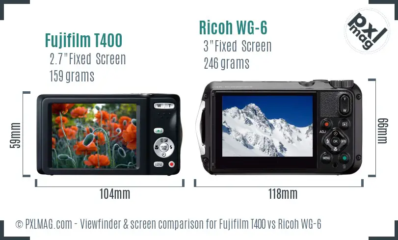 Fujifilm T400 vs Ricoh WG-6 Screen and Viewfinder comparison Fujifilm T400 vs Ricoh WG-6 Screen and Viewfinder comparison