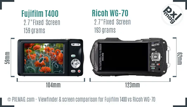 Fujifilm T400 vs Ricoh WG-70 Screen and Viewfinder comparison