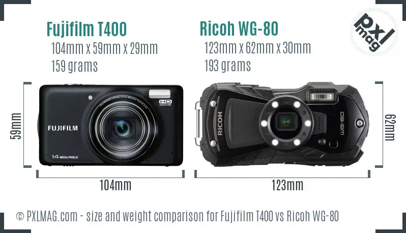 Fujifilm T400 vs Ricoh WG-80 size comparison Fujifilm T400 vs Ricoh WG-80 size comparison
