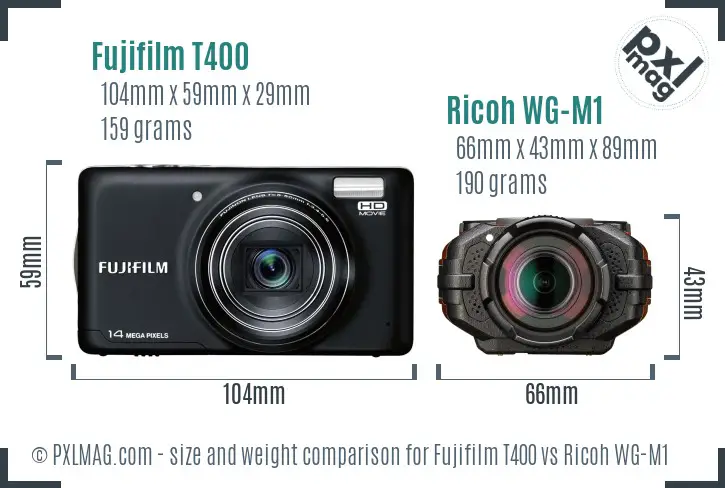 Fujifilm T400 vs Ricoh WG-M1 size comparison