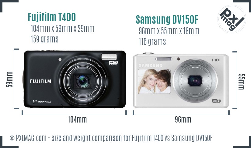 Fujifilm T400 vs Samsung DV150F size comparison