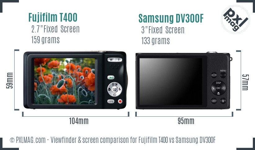 Fujifilm T400 vs Samsung DV300F Screen and Viewfinder comparison