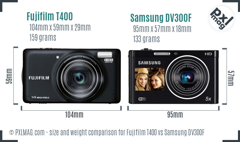 Fujifilm T400 vs Samsung DV300F size comparison