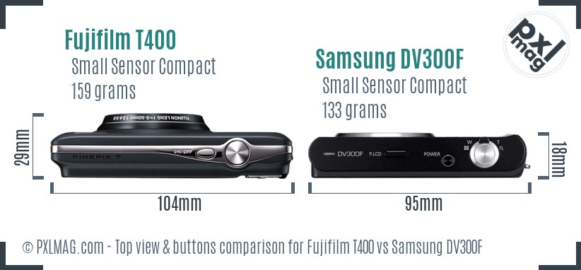 Fujifilm T400 vs Samsung DV300F top view buttons comparison