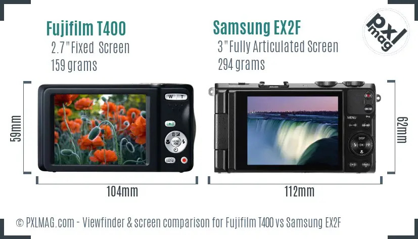 Fujifilm T400 vs Samsung EX2F Screen and Viewfinder comparison