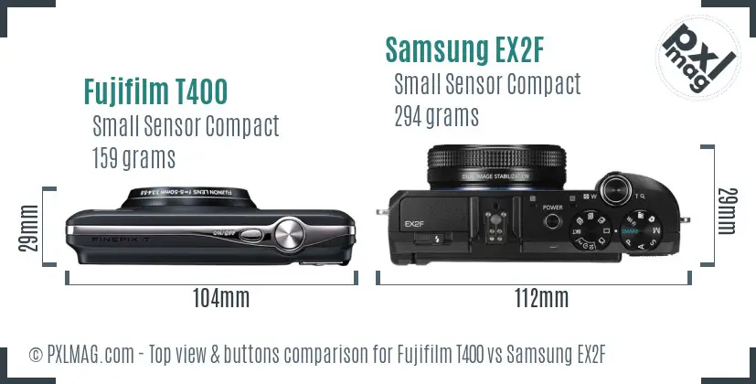 Fujifilm T400 vs Samsung EX2F top view buttons comparison