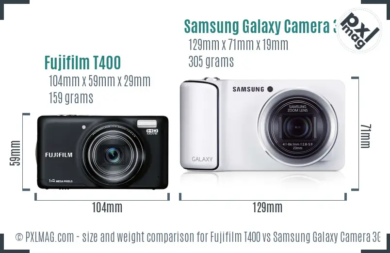 Fujifilm T400 vs Samsung Galaxy Camera 3G size comparison