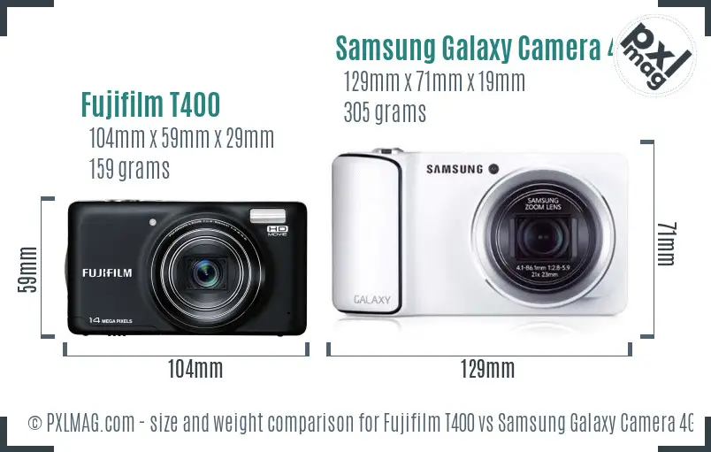 Fujifilm T400 vs Samsung Galaxy Camera 4G size comparison