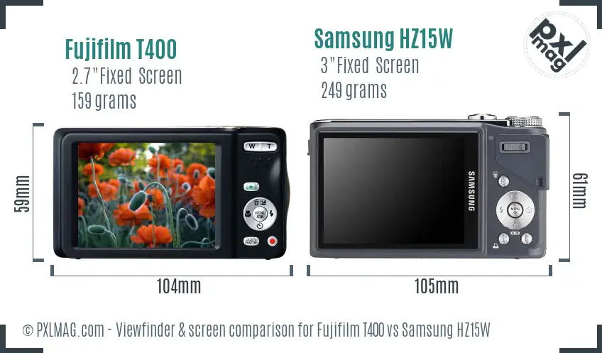 Fujifilm T400 vs Samsung HZ15W Screen and Viewfinder comparison