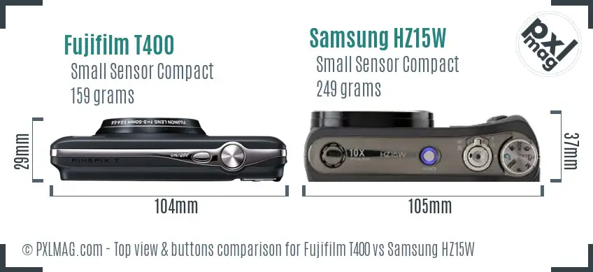 Fujifilm T400 vs Samsung HZ15W top view buttons comparison