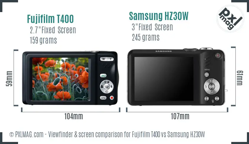 Fujifilm T400 vs Samsung HZ30W Screen and Viewfinder comparison