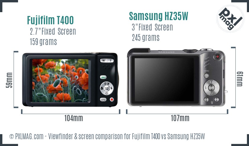 Fujifilm T400 vs Samsung HZ35W Screen and Viewfinder comparison